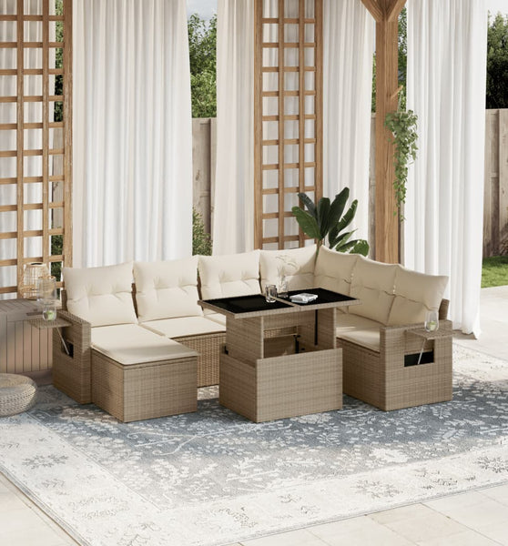 8-tlg. Garten-Sofagarnitur mit Kissen Beige Poly Rattan