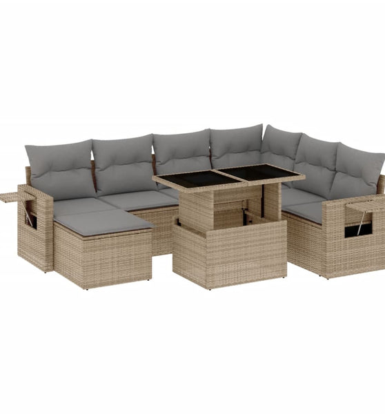 8-tlg. Garten-Sofagarnitur mit Kissen Beige Poly Rattan