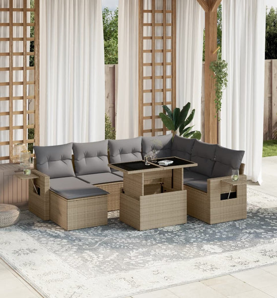 8-tlg. Garten-Sofagarnitur mit Kissen Beige Poly Rattan