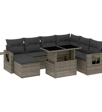 8-tlg. Garten-Sofagarnitur mit Kissen Grau Poly Rattan