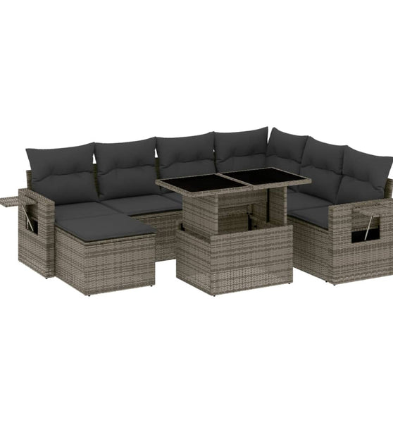8-tlg. Garten-Sofagarnitur mit Kissen Grau Poly Rattan