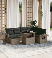 8-tlg. Garten-Sofagarnitur mit Kissen Grau Poly Rattan