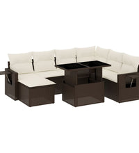 8-tlg. Garten-Sofagarnitur mit Kissen Braun Poly Rattan