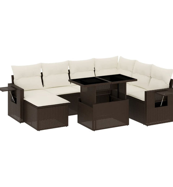 8-tlg. Garten-Sofagarnitur mit Kissen Braun Poly Rattan