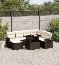 8-tlg. Garten-Sofagarnitur mit Kissen Braun Poly Rattan