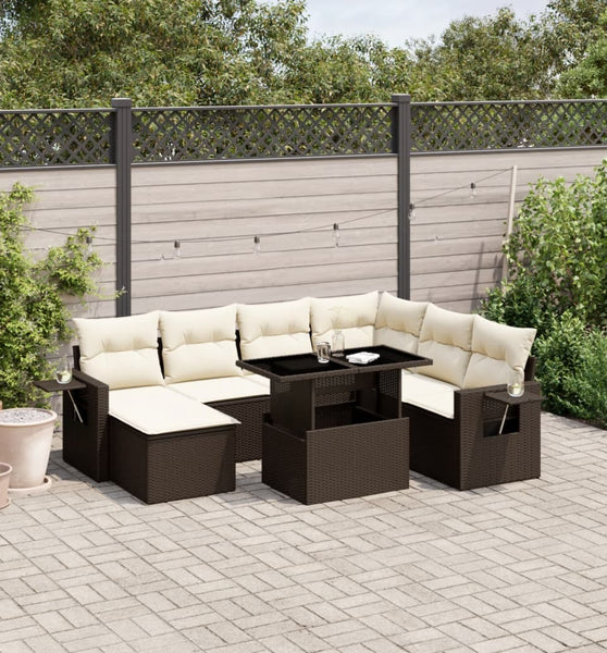 8-tlg. Garten-Sofagarnitur mit Kissen Braun Poly Rattan