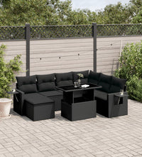 9-tlg. Garten-Sofagarnitur mit Kissen Schwarz Poly Rattan