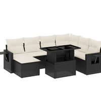 9-tlg. Garten-Sofagarnitur mit Kissen Schwarz Poly Rattan