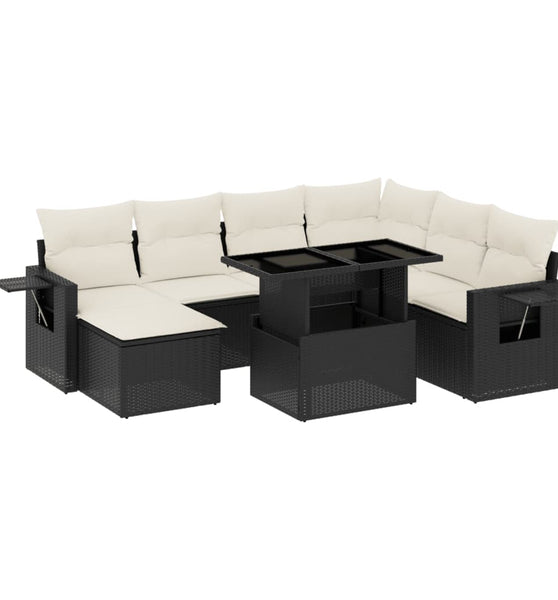 9-tlg. Garten-Sofagarnitur mit Kissen Schwarz Poly Rattan