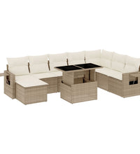 9-tlg. Garten-Sofagarnitur mit Kissen Beige Poly Rattan