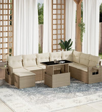 9-tlg. Garten-Sofagarnitur mit Kissen Beige Poly Rattan