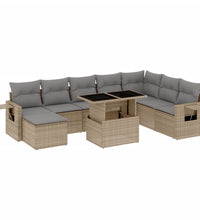 9-tlg. Garten-Sofagarnitur mit Kissen Beige Poly Rattan