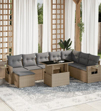 9-tlg. Garten-Sofagarnitur mit Kissen Beige Poly Rattan