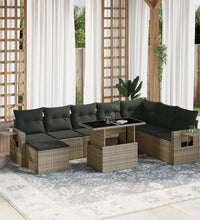 9-tlg. Garten-Sofagarnitur mit Kissen Grau Poly Rattan