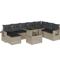 9-tlg. Garten-Sofagarnitur mit Kissen Hellgrau Poly Rattan