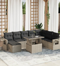 9-tlg. Garten-Sofagarnitur mit Kissen Hellgrau Poly Rattan