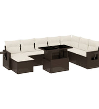 9-tlg. Garten-Sofagarnitur mit Kissen Braun Poly Rattan