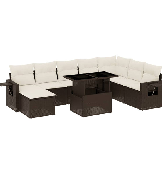 9-tlg. Garten-Sofagarnitur mit Kissen Braun Poly Rattan