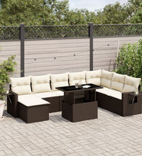 9-tlg. Garten-Sofagarnitur mit Kissen Braun Poly Rattan