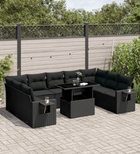 10-tlg. Garten-Sofagarnitur mit Kissen Schwarz Poly Rattan