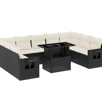 10-tlg. Garten-Sofagarnitur mit Kissen Schwarz Poly Rattan