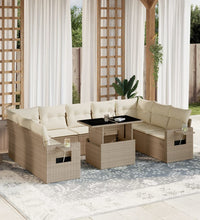 10-tlg. Garten-Sofagarnitur mit Kissen Beige Poly Rattan