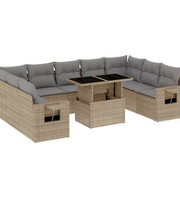 10-tlg. Garten-Sofagarnitur mit Kissen Beige Poly Rattan