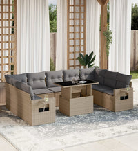 10-tlg. Garten-Sofagarnitur mit Kissen Beige Poly Rattan