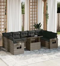 10-tlg. Garten-Sofagarnitur mit Kissen Grau Poly Rattan