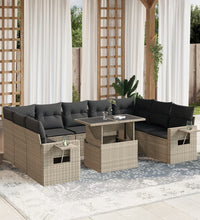 10-tlg. Garten-Sofagarnitur mit Kissen Hellgrau Poly Rattan