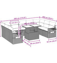 10-tlg. Garten-Sofagarnitur mit Kissen Braun Poly Rattan
