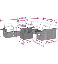 10-tlg. Garten-Sofagarnitur mit Kissen Schwarz Poly Rattan