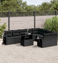 10-tlg. Garten-Sofagarnitur mit Kissen Schwarz Poly Rattan