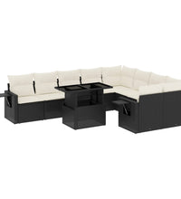 10-tlg. Garten-Sofagarnitur mit Kissen Schwarz Poly Rattan