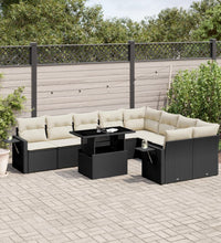10-tlg. Garten-Sofagarnitur mit Kissen Schwarz Poly Rattan
