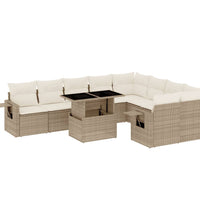 10-tlg. Garten-Sofagarnitur mit Kissen Beige Poly Rattan