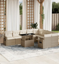 10-tlg. Garten-Sofagarnitur mit Kissen Beige Poly Rattan