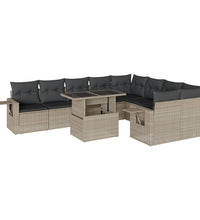 10-tlg. Garten-Sofagarnitur mit Kissen Hellgrau Poly Rattan