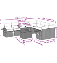 10-tlg. Garten-Sofagarnitur mit Kissen Hellgrau Poly Rattan