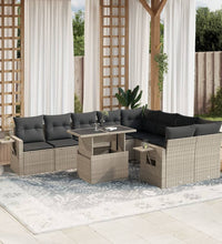 10-tlg. Garten-Sofagarnitur mit Kissen Hellgrau Poly Rattan