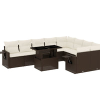 10-tlg. Garten-Sofagarnitur mit Kissen Braun Poly Rattan