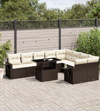 10-tlg. Garten-Sofagarnitur mit Kissen Braun Poly Rattan
