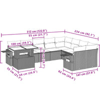 10-tlg. Garten-Sofagarnitur mit Kissen Schwarz Poly Rattan