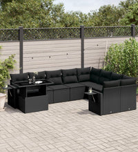 10-tlg. Garten-Sofagarnitur mit Kissen Schwarz Poly Rattan