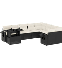 10-tlg. Garten-Sofagarnitur mit Kissen Schwarz Poly Rattan