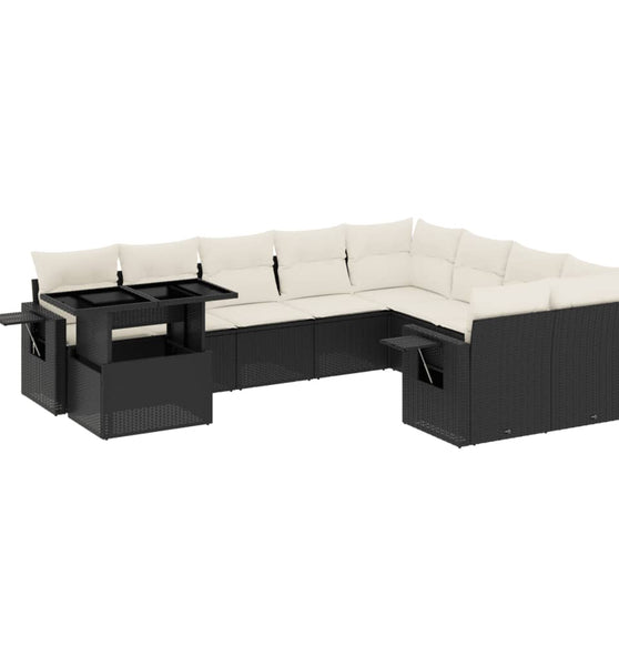 10-tlg. Garten-Sofagarnitur mit Kissen Schwarz Poly Rattan