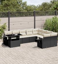 10-tlg. Garten-Sofagarnitur mit Kissen Schwarz Poly Rattan