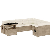 10-tlg. Garten-Sofagarnitur mit Kissen Beige Poly Rattan