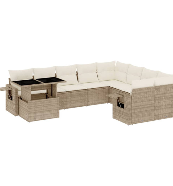 10-tlg. Garten-Sofagarnitur mit Kissen Beige Poly Rattan
