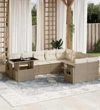 10-tlg. Garten-Sofagarnitur mit Kissen Beige Poly Rattan